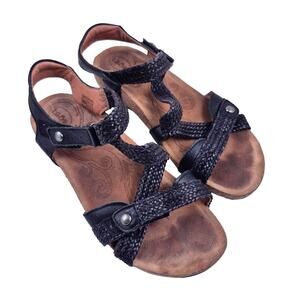 Taos Trulie Black Braided Woven Leather Strappy Wedge Sandal Women's 8-8.5M